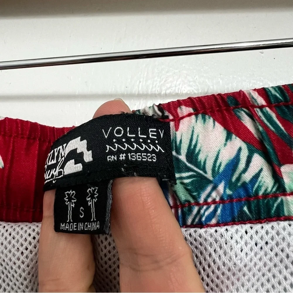 Brooklyn Cloth Surf Ave Small Red Hawaiian Floral Volley Swim Trunks Shorts